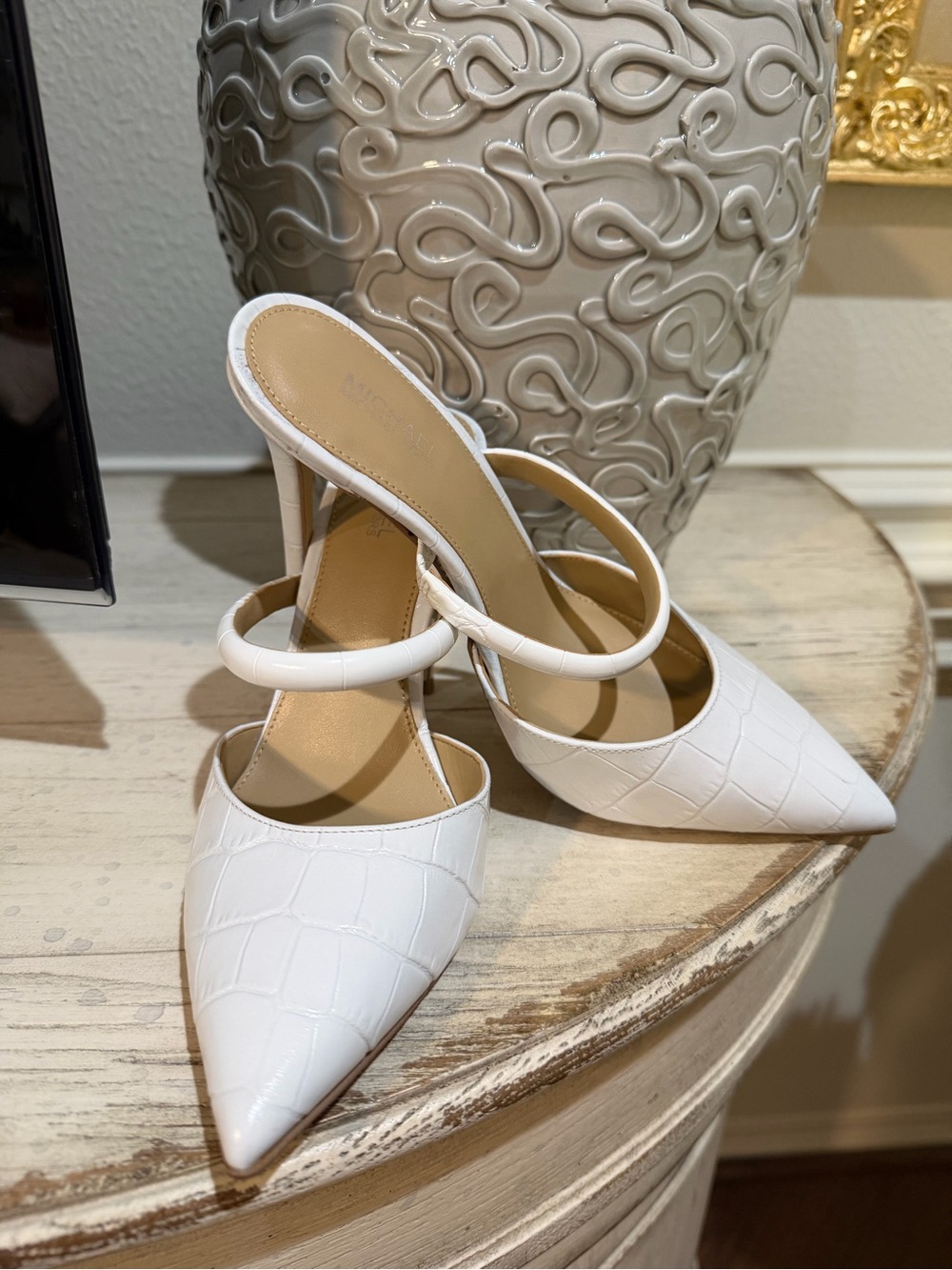 Michael Kors Pointed-Toe Mule Heels with Croc Print